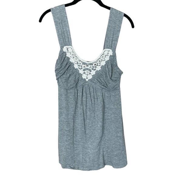Boston Proper Tank Top Embroidered Crochet Rhinestones Gray Size XS Small - Picture 1 of 8